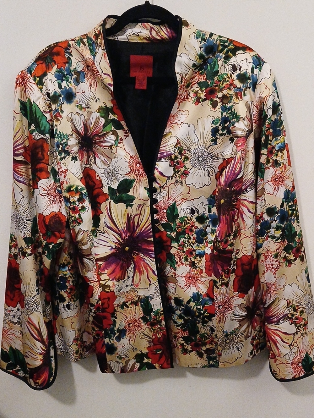 Vintage JS Collections Cream Floral Open-Front Blazer with Multi-Color Print